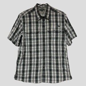 Eddie Bauer Grey/White/Black Textured Lightweight Short Sleeve Button Down Shirt